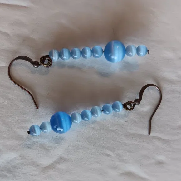 Hand Crafted Periwinkle Blue Dangle Earrings With Banded Agate Round Beads NWT - Picture 8 of 16